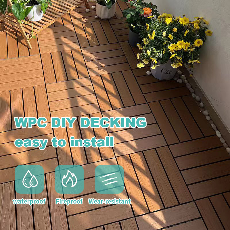 Antiseptic Wood Plastic Composite Outdoor Wpc Modern Engineered Wood Decking Floors 3d Interlock Diy Decking Tiles