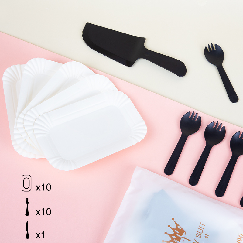 High Quality Disposable Tableware 10 Pcs/bag  Birthday Cake Plate Knife and Fork for Party Birthday Party Supplies