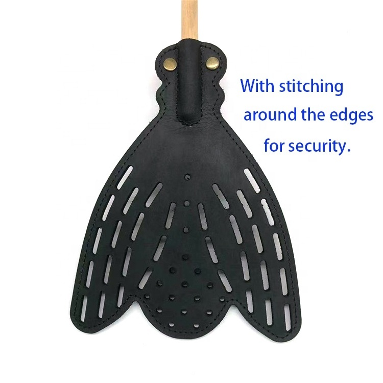 Custom Logo Outdoor Mosquito Zapper Small Real Leather Fly Swatter for Promotional