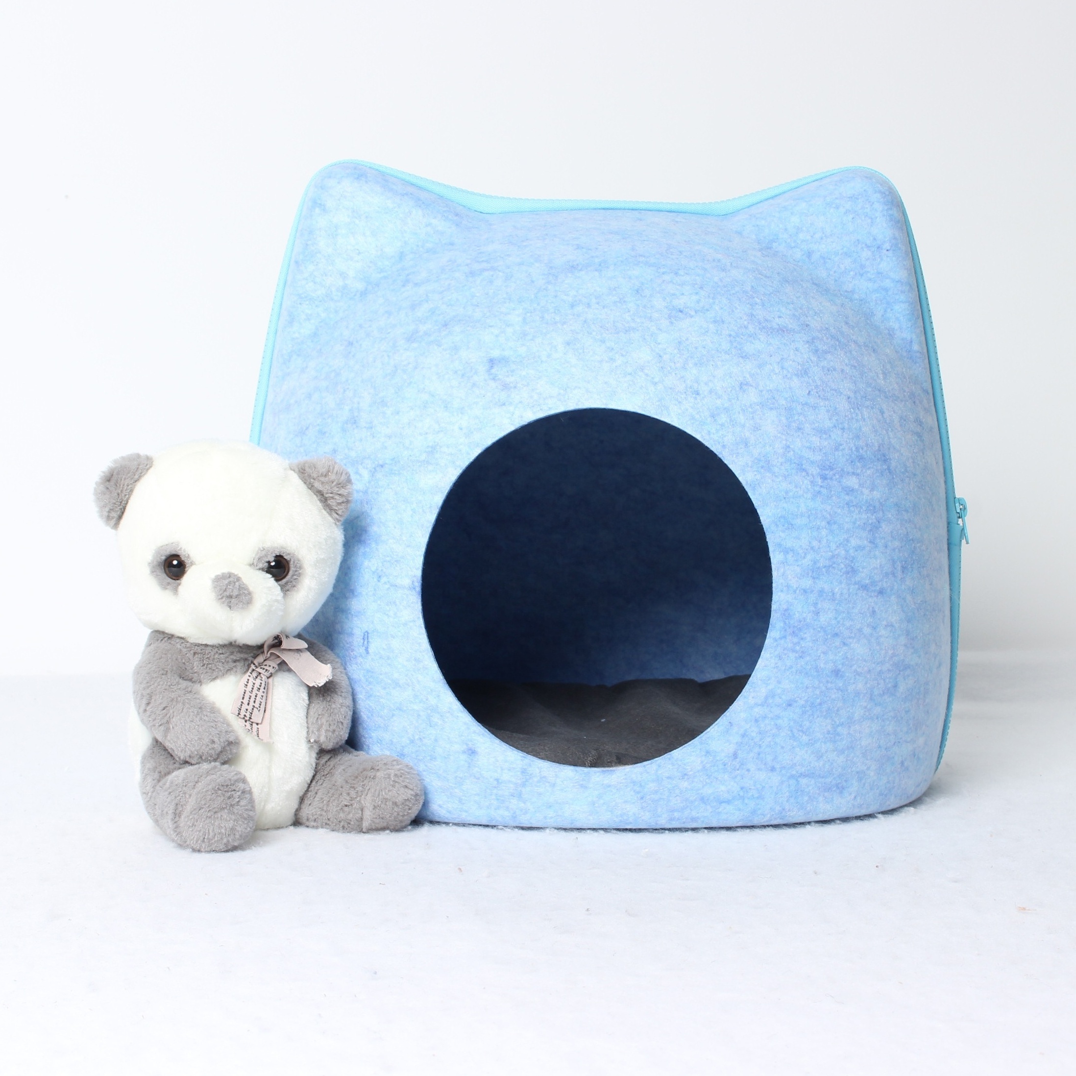 Organic Pet Products Wholesale Cute Cat Shape Cat Bed Soundproof Cat Cave Full Size Bed With Pet House Pet Bed Eco Fiendly