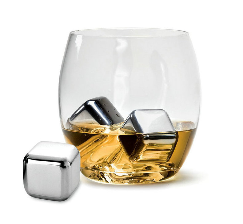 Wooden box Gift set  2pcs wine glass 8pcs whiskey chilling stainless steel ice cubes