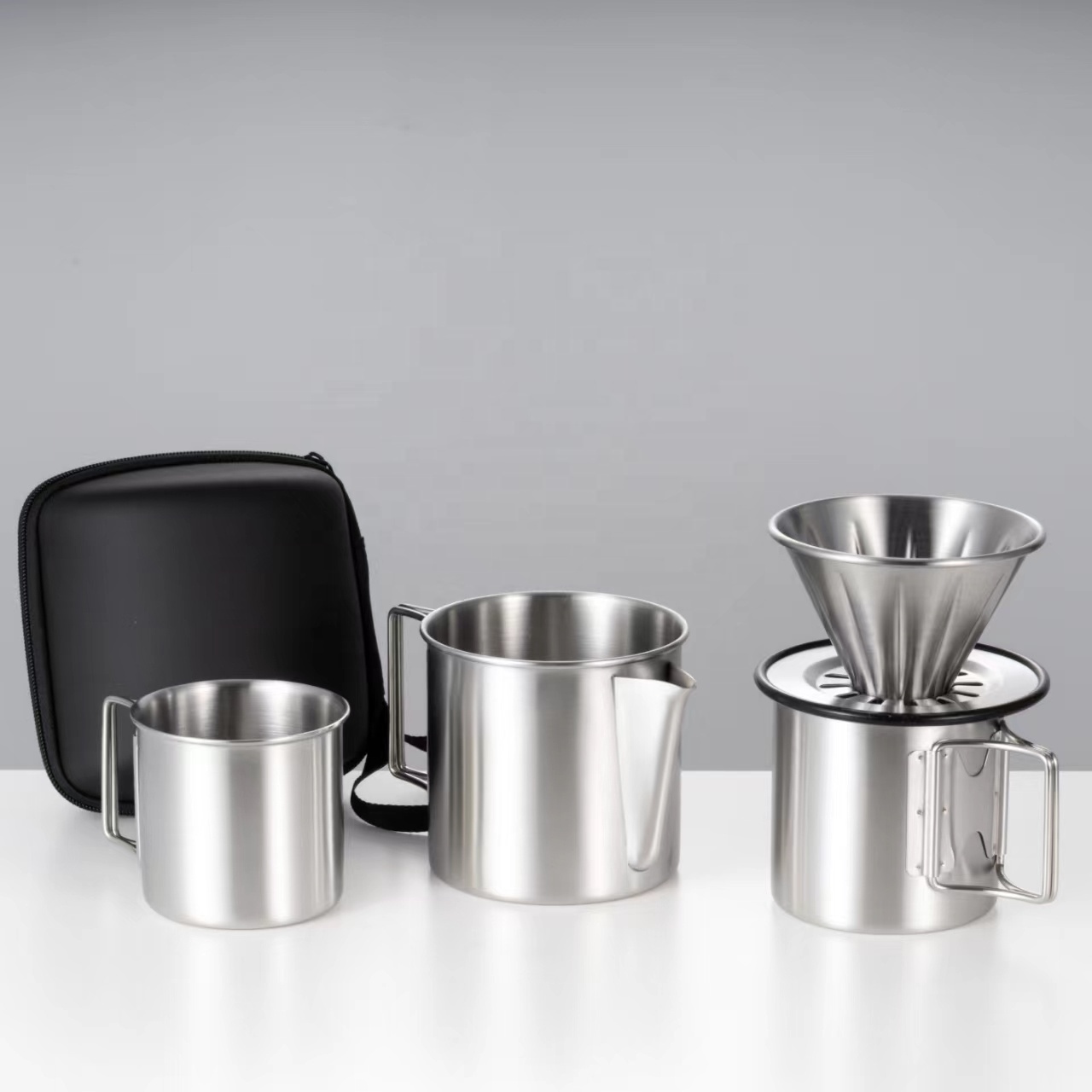 Customized logo Stainless Steel Camping Coffee Pot Cups With Foldable Swing Handle for coffee and beer