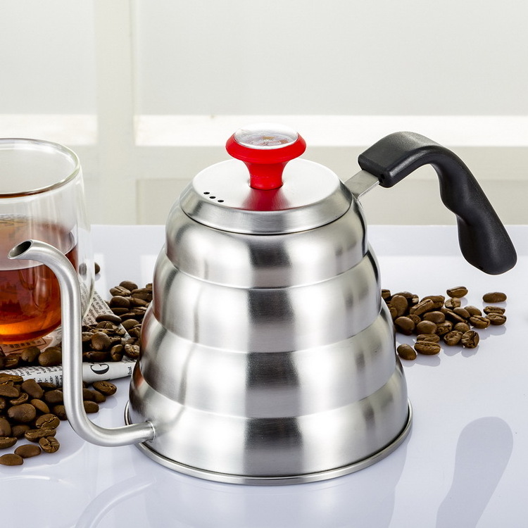 1.0L/1.2L Stainless Steel Pour Over Coffee Drip Kettle With Thermometer Lid