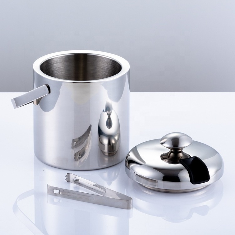 1.2L Stainless Steel Double Wall Insulated Ice Bucket with Lid and Ice Tongs