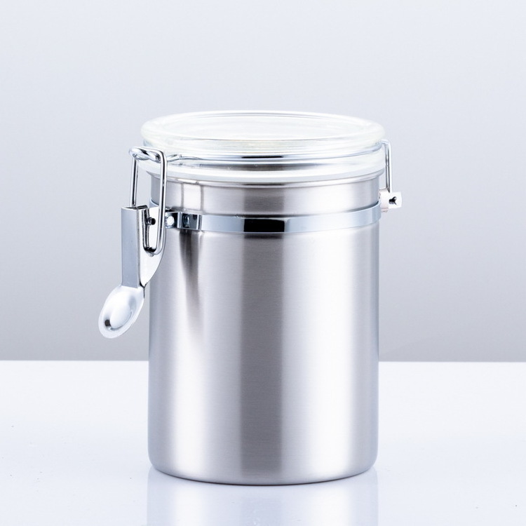 Dia12cm Stainless Steel Airtight Canister, Food Storage Container for Kitchen Counter, Sugar, Coffee, Canister with Acrylic Lid