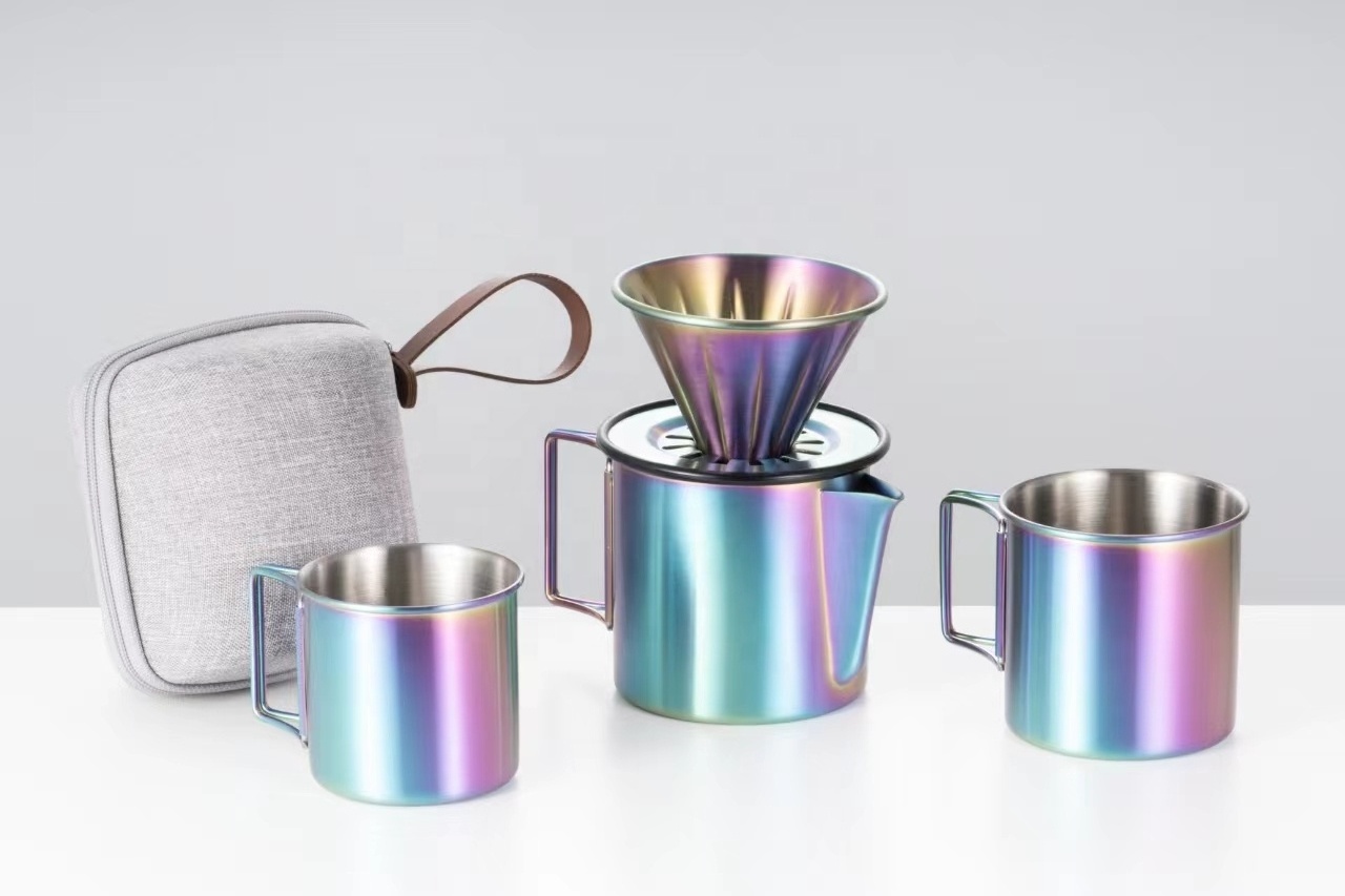 Customized logo Stainless Steel Camping Coffee Pot Cups With Foldable Swing Handle for coffee and beer