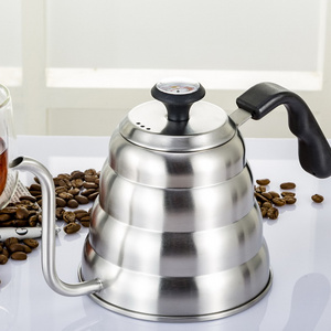 1.0L/1.2L Stainless Steel Pour Over Coffee Drip Kettle With Thermometer Lid