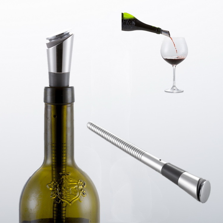 3-in-1 Stainless Steel Wine Bottle Pour Spout,Stainless Steel Wine Bottle Cooler Stick,Wine Stopper