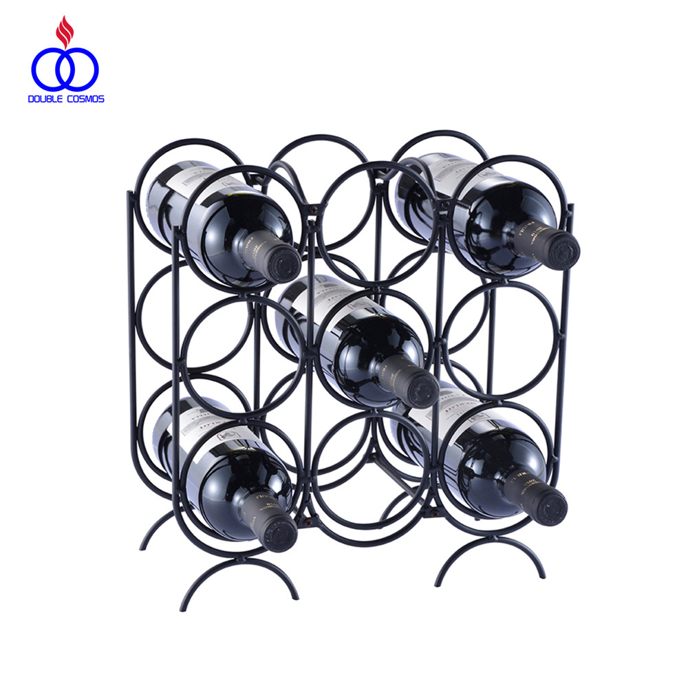 9 Bottles Home Corner Collapsible Black Iron Wire Metal Wine Rack