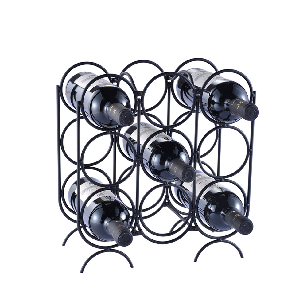 9 Bottles Home Corner Collapsible Black Iron Wire Metal Wine Rack