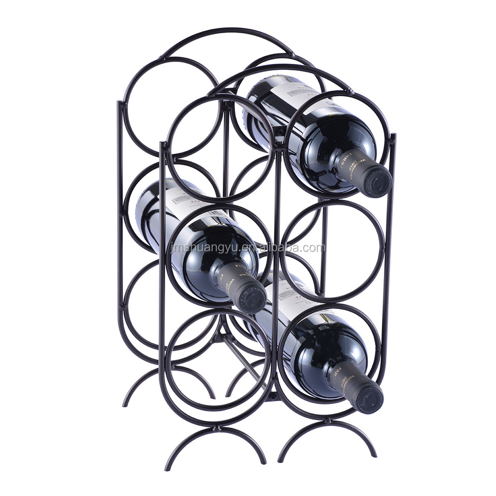 9 Bottles Home Corner Collapsible Black Iron Wire Metal Wine Rack