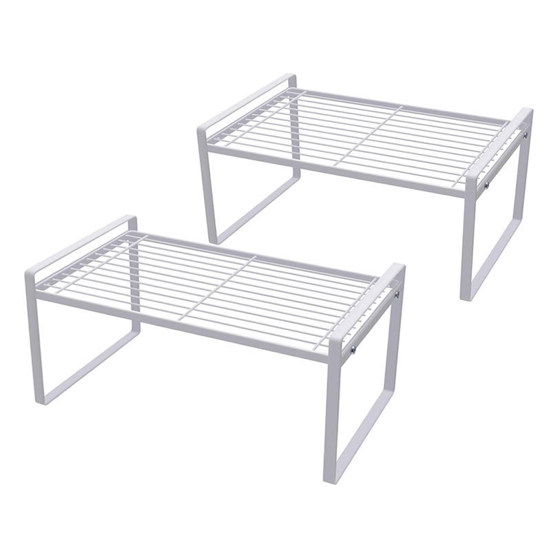 White Metal Kitchen Cabinet Organizer Countertop Storage Shelves Stackable Pantry Rack