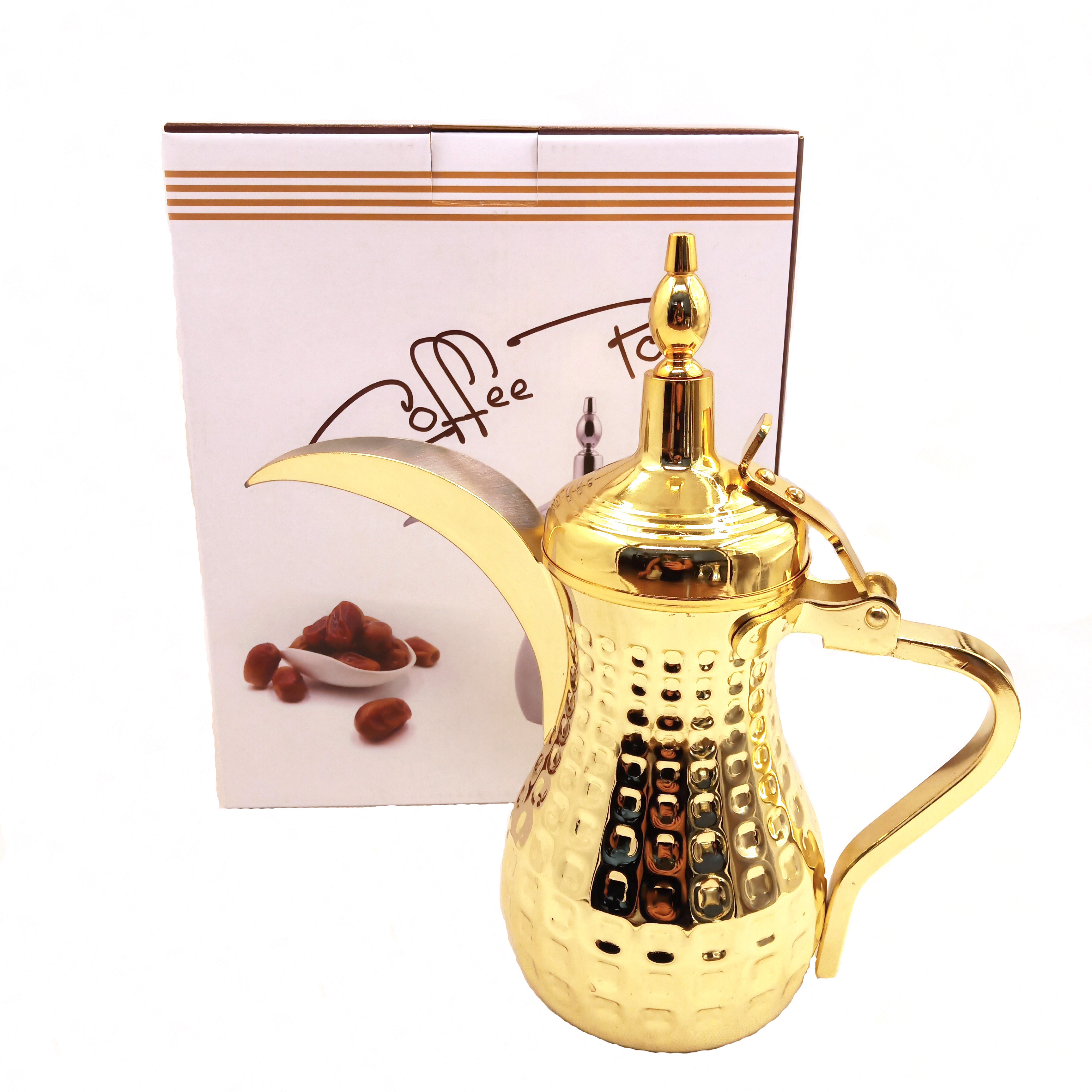 High Quality Arabic Gold Silver Teapot 12oz/22oz/26oz Stainless Steel Dallah Coffee Pot