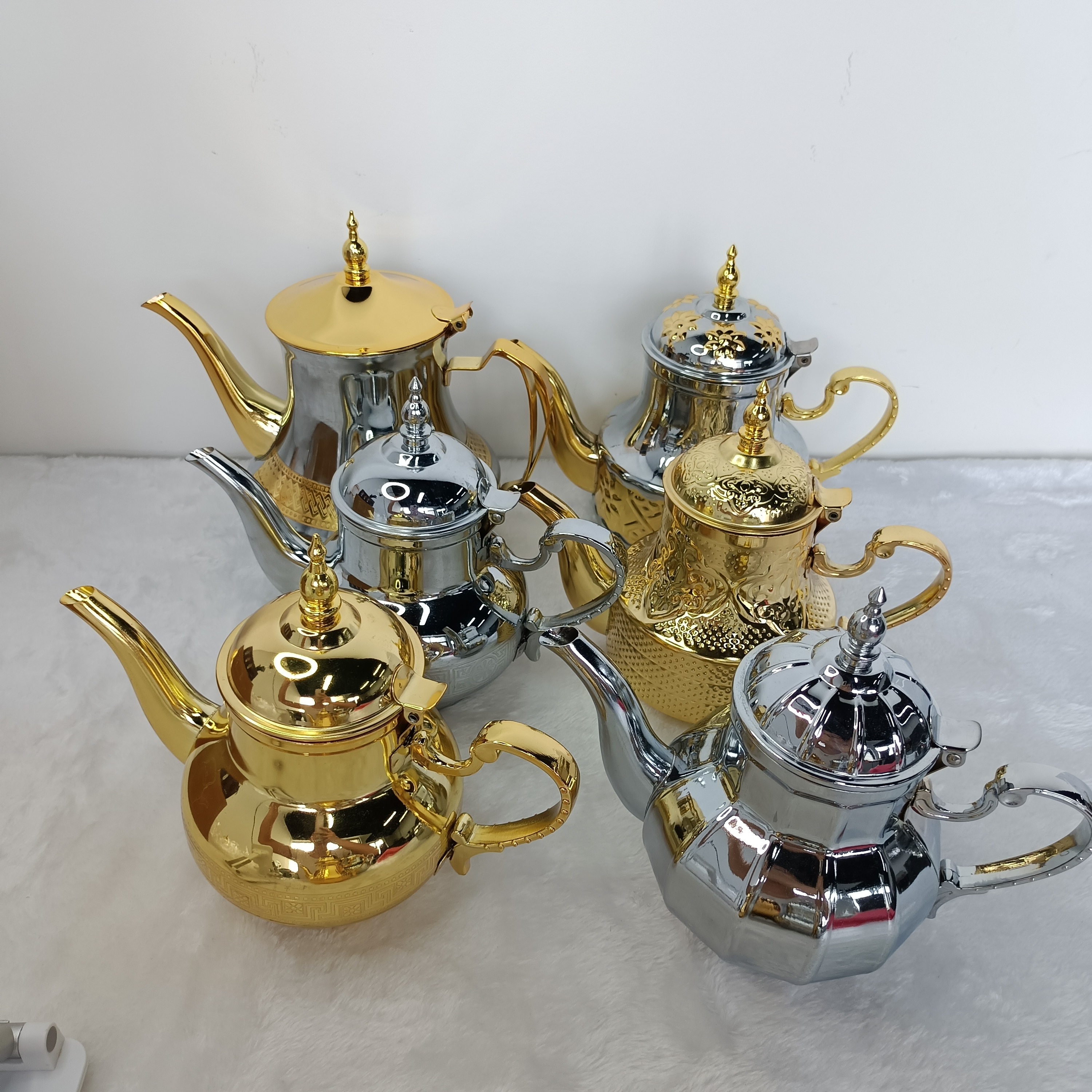 Hot Sale Morocco Turkish Silver Coffee Pot Set 0.8L/ 1.2L/1.6L/2.0L Stainless Steel Tea Pot