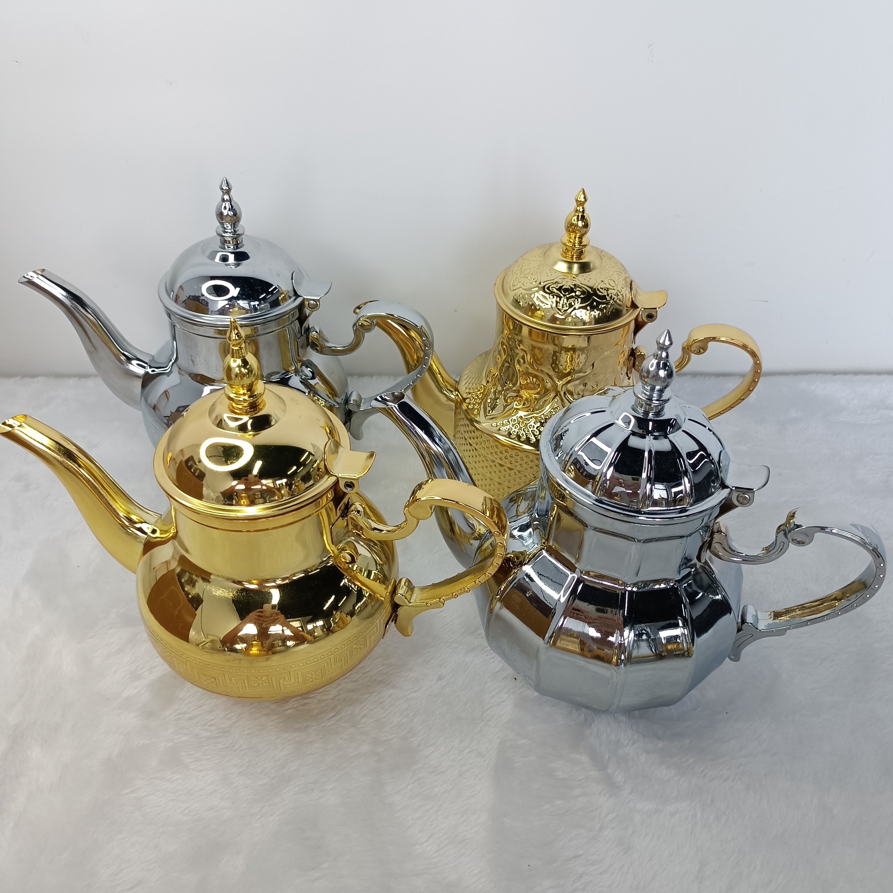 Hot Sale Morocco Turkish Silver Coffee Pot Set 0.8L/ 1.2L/1.6L/2.0L Stainless Steel Tea Pot