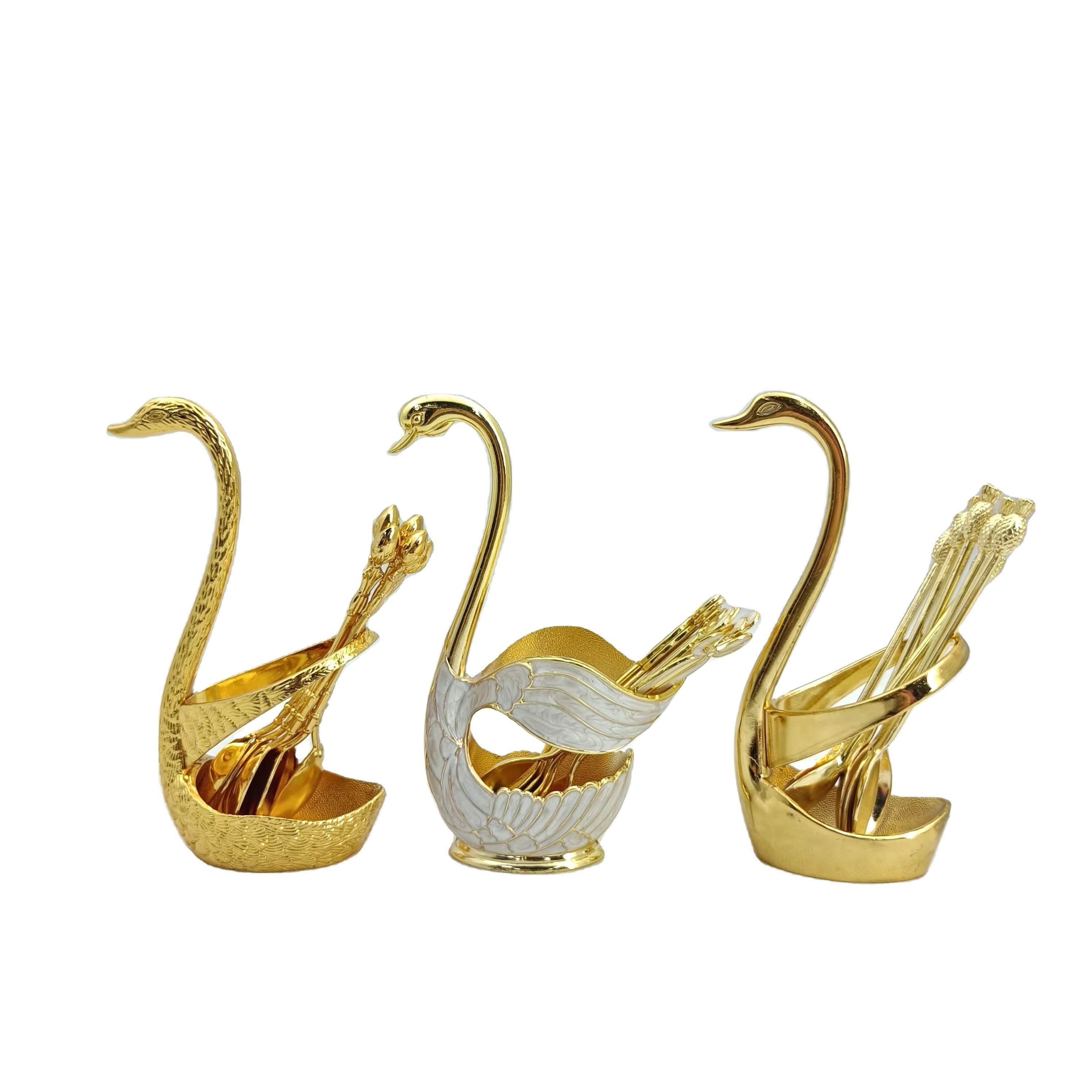 Zinc Alloy Promotion Swan Style Coffee Tea Spoon and Fork Tableware Swan Shape Spoon Holder