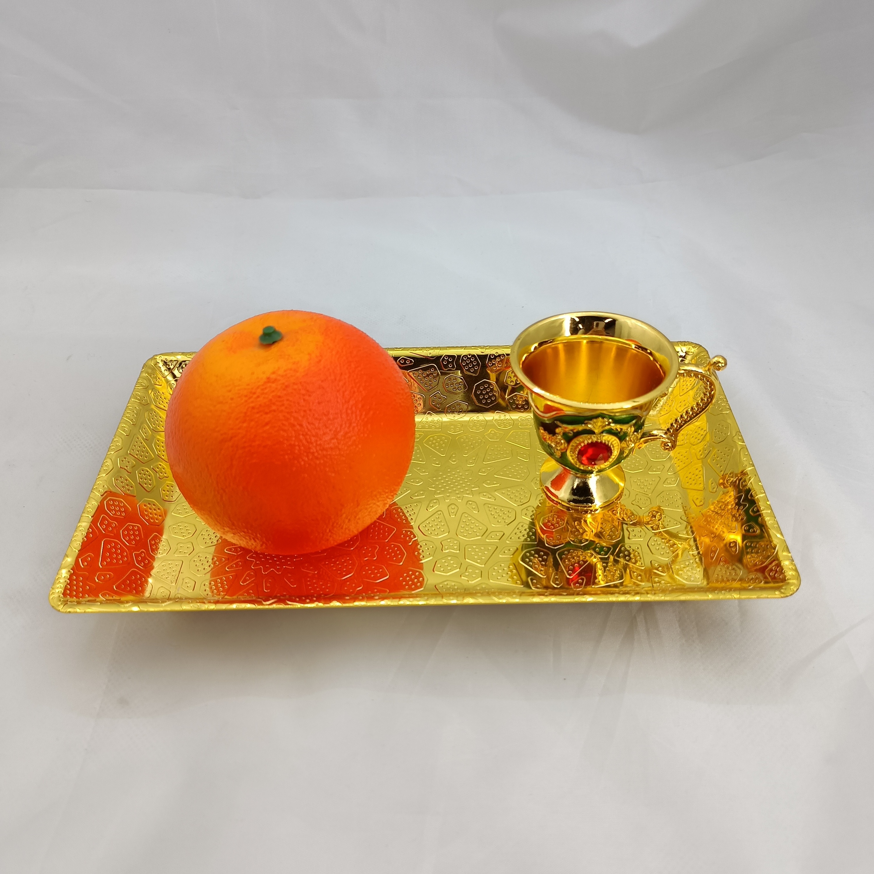 Small Size Golden Fruit Decorative metal Tray sets European Stainless Steel Arabic Serving Trays with Handles