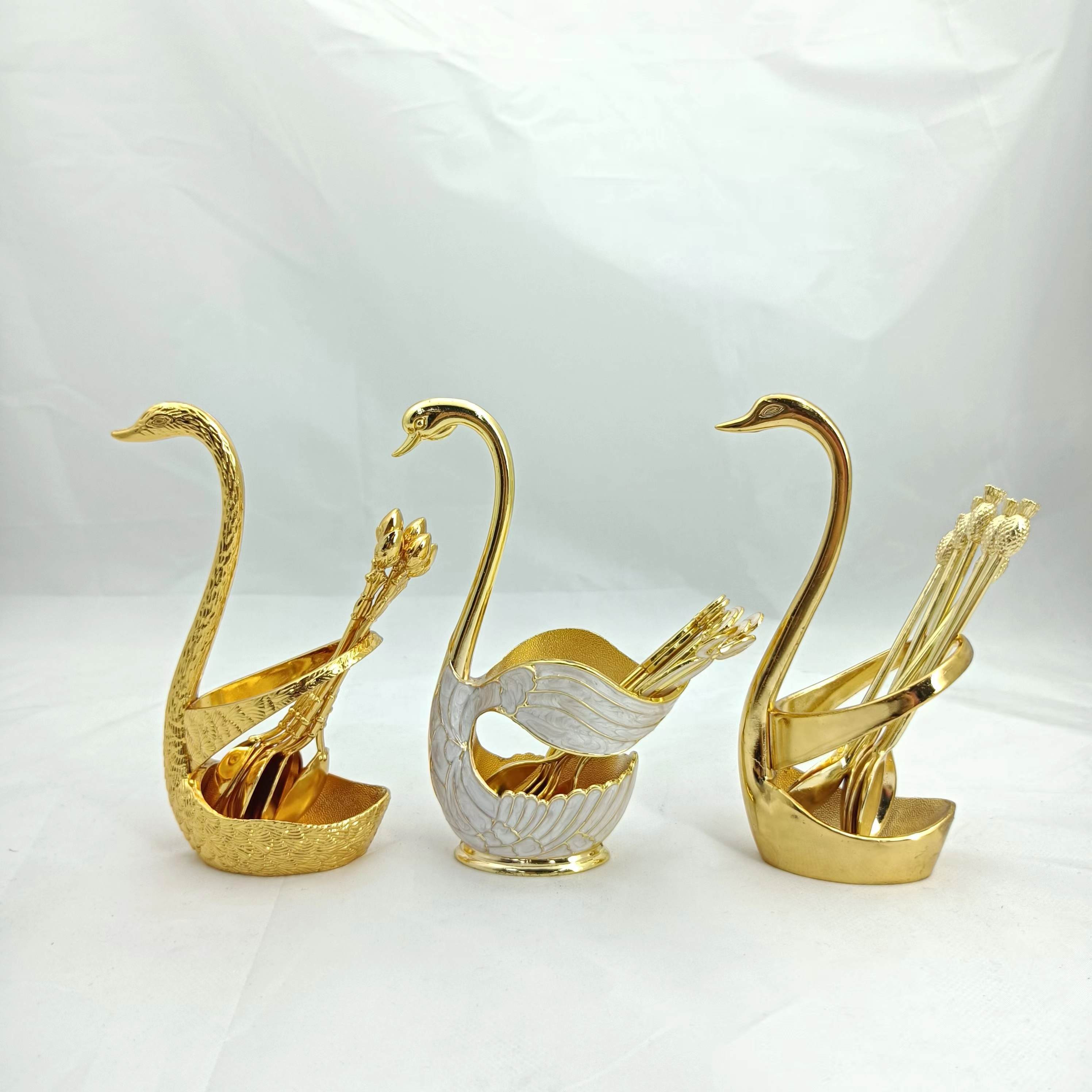 Zinc Alloy Promotion Swan Style Coffee Tea Spoon and Fork Tableware Swan Shape Spoon Holder