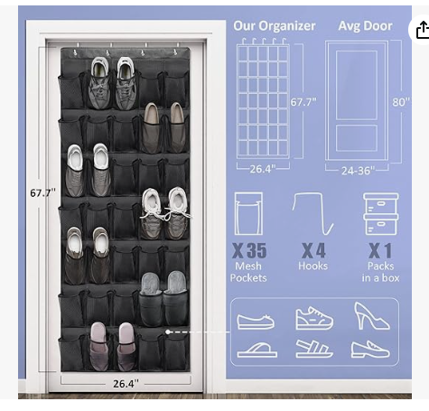 Over The Door Shoe Organizers 35 Durable Mesh Pockets Hanging Shoe Organizer Shoe Rack