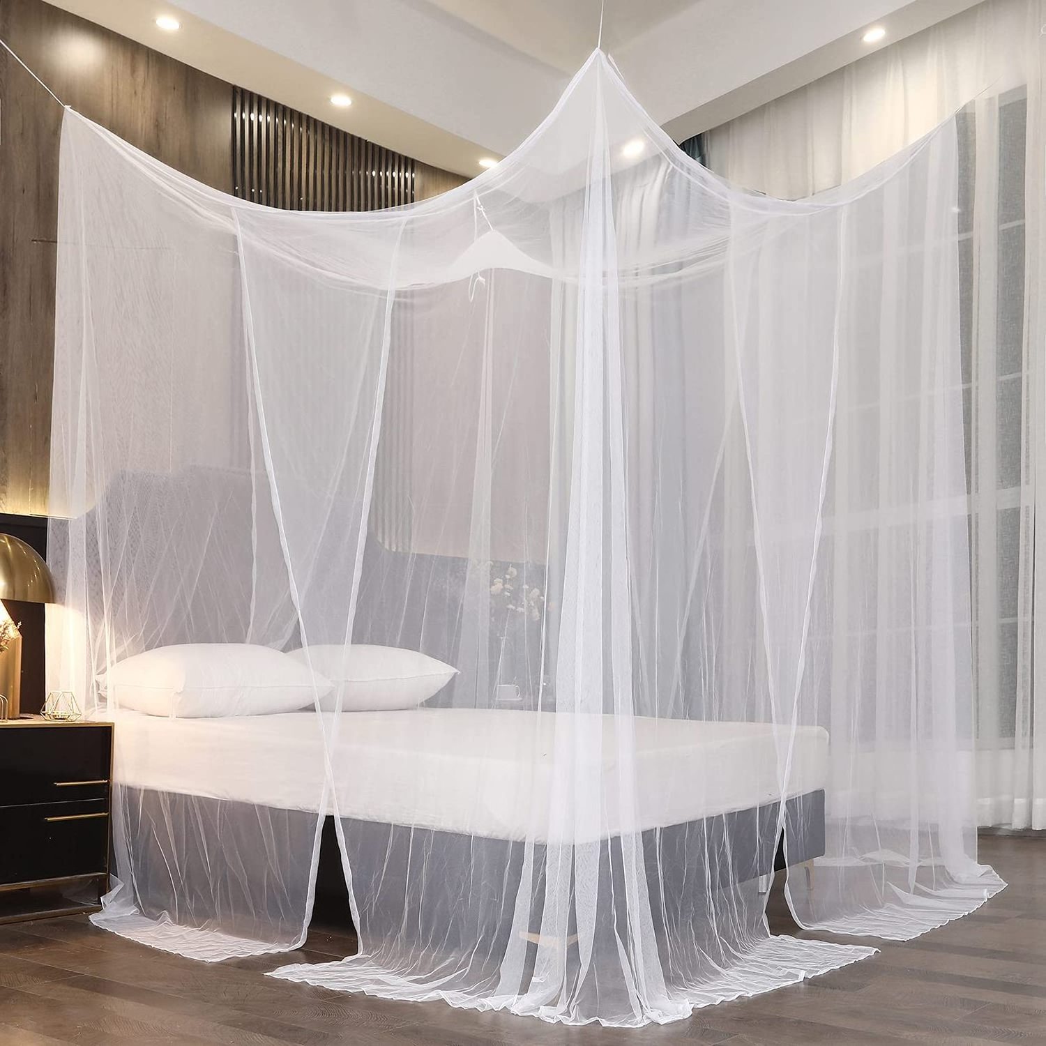 Wholesale Princess Stainless steel Frame rectangular Palace Curtain Lace King Size Bed Mosquito Net