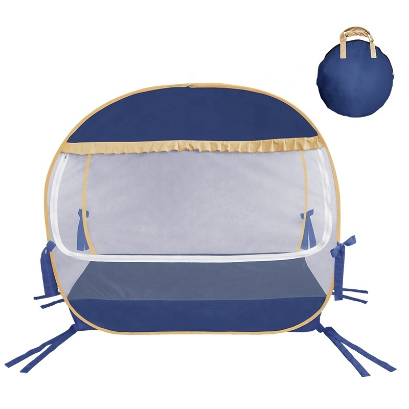 Lovely Navy Blue Baby Crib Bed Safety Protect Nets Prevent Climb Free Install Pop up Skin-friendly Mosquito Net Tent