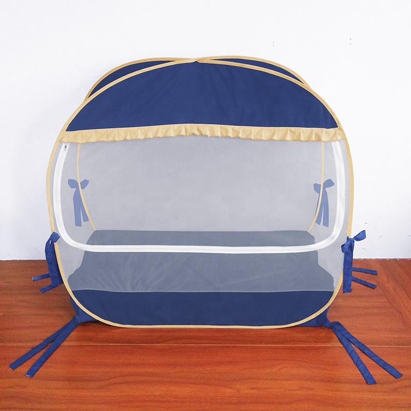 Lovely Navy Blue Baby Crib Bed Safety Protect Nets Prevent Climb Free Install Pop up Skin-friendly Mosquito Net Tent