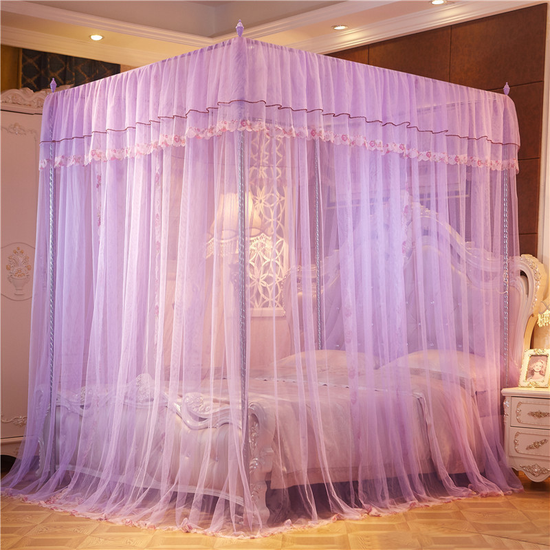 Wholesale Princess Stainless steel Frame rectangular Palace Curtain Lace King Size Bed Mosquito Net