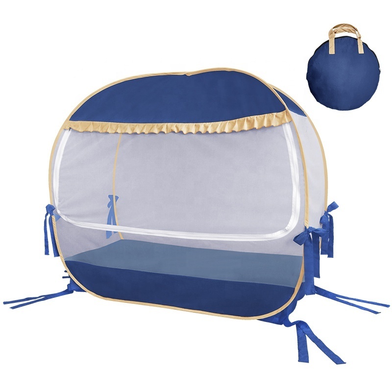 Lovely Navy Blue Baby Crib Bed Safety Protect Nets Prevent Climb Free Install Pop up Skin-friendly Mosquito Net Tent