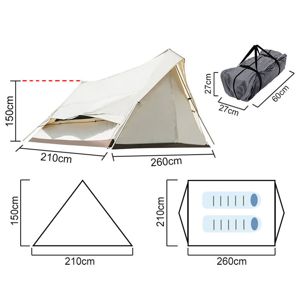 Outdoor Hiking 2 Person Double Layer Steel Pole Glamping Yurt Teepee Waterproof Camping Tent