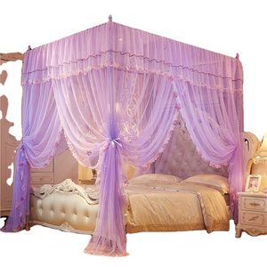 Wholesale Princess Stainless steel Frame rectangular Palace Curtain Lace King Size Bed Mosquito Net