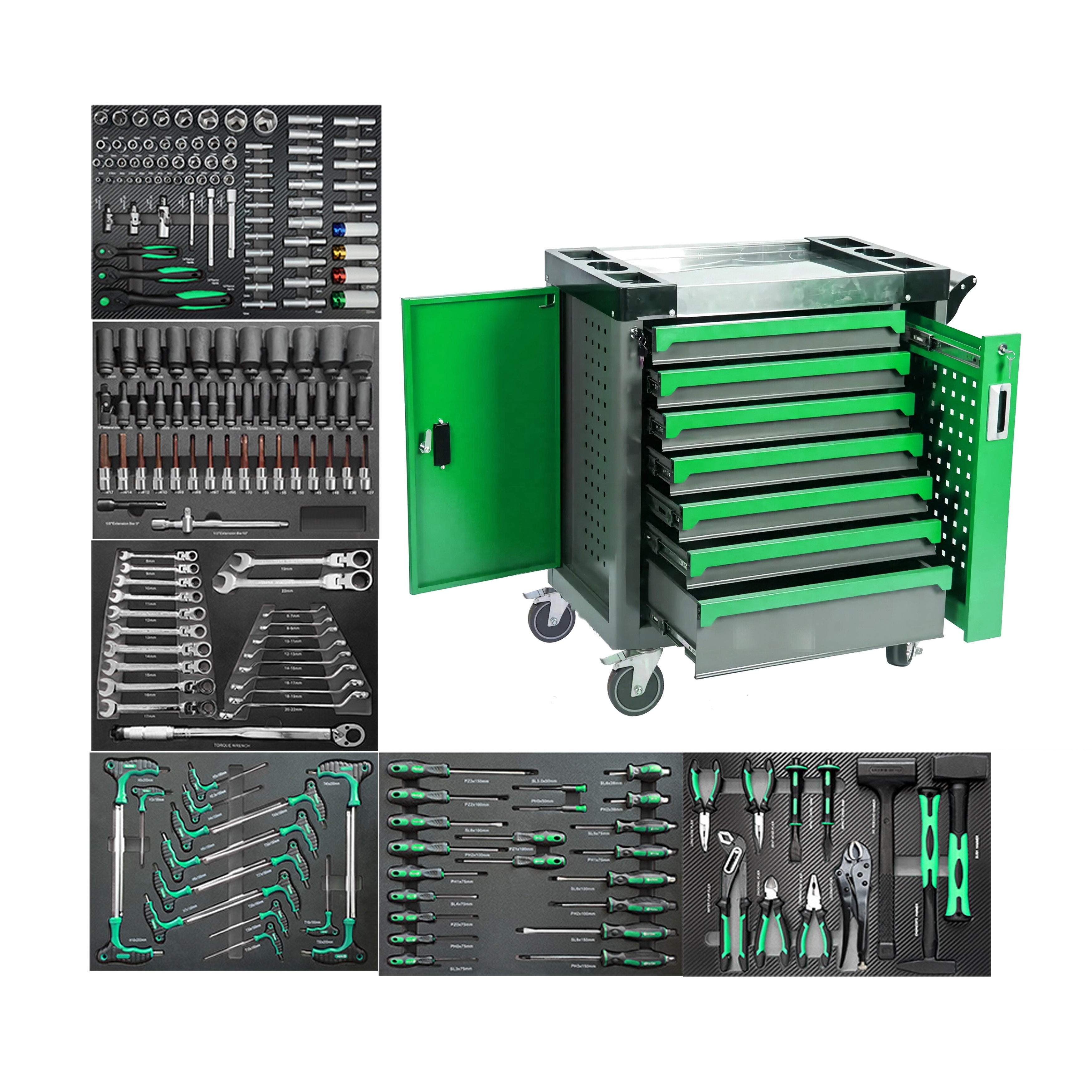 2024 New Design Tool Trolley Storage Cabinet with Heavy Duty Stainless Steel Tool Chest 7 Drawers Tool Sets Box