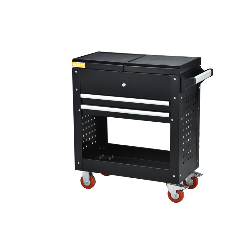 Rolling Mechanics Tool Cart Slide Top Utility Storage Cabinet Toolbox Tool Organizer with Open Lid and 2 Sliding Drawers