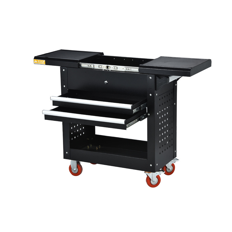 Rolling Mechanics Tool Cart Slide Top Utility Storage Cabinet Toolbox Tool Organizer with Open Lid and 2 Sliding Drawers