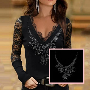 JM hot fix Crystal Neckline Appliques Iron on Collar Rhinestone design for Clothes