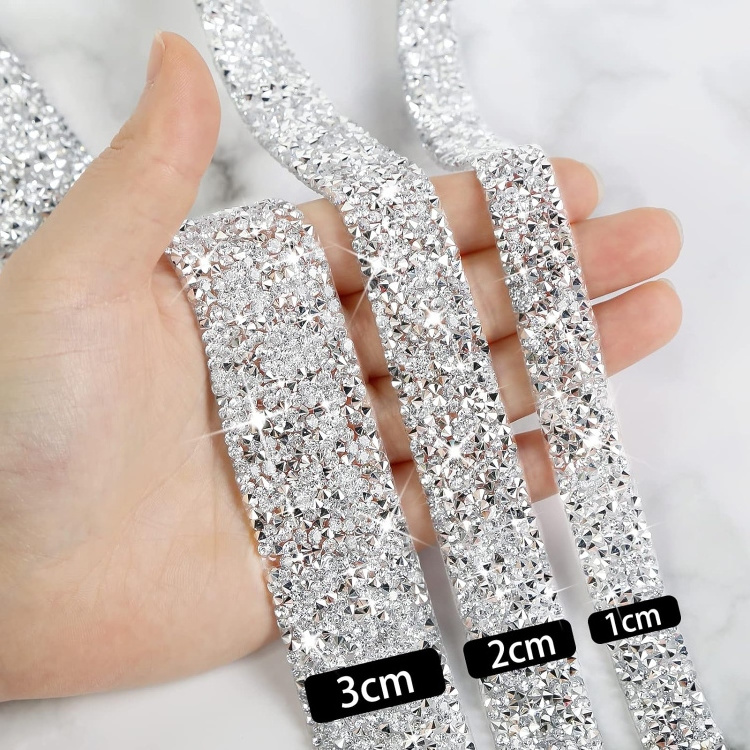 Bling Crystal Rhinestone Diamond Ribbon Roll Self-Adhesive DIY Silver Rhinestone Trim Wrap Decorate Water Glass Vase Crafts