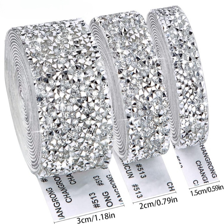 Bling Crystal Rhinestone Diamond Ribbon Roll Self-Adhesive DIY Silver Rhinestone Trim Wrap Decorate Water Glass Vase Crafts