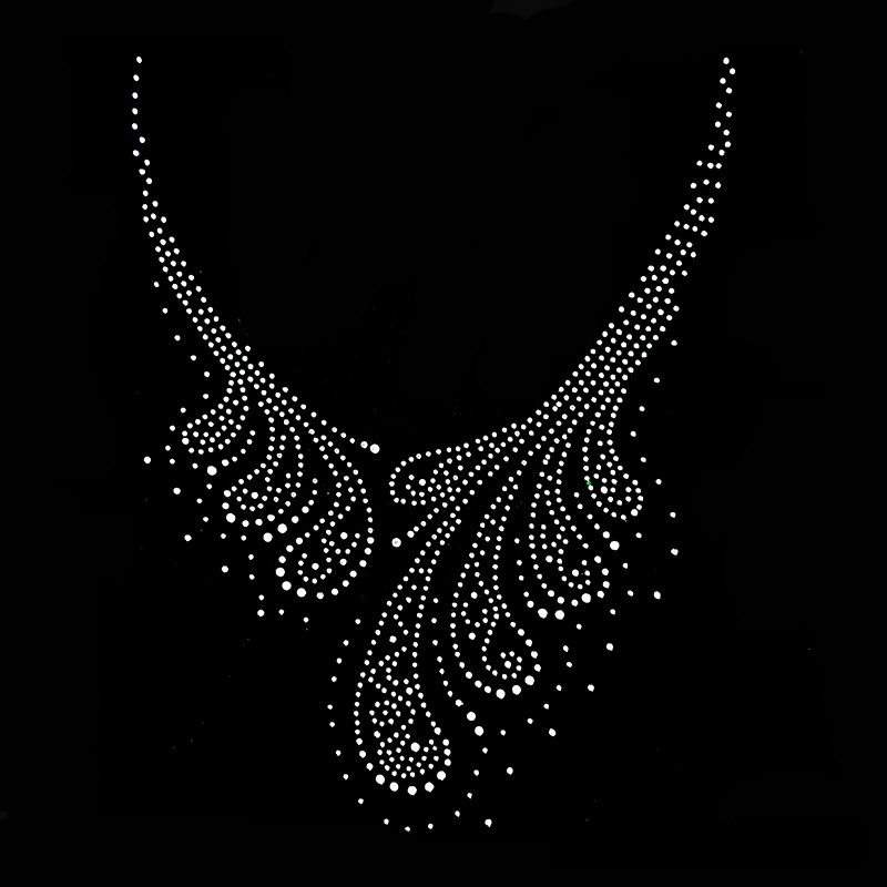 JM hot fix Crystal Neckline Appliques Iron on Collar Rhinestone design for Clothes