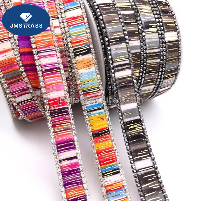 1cm Hotfix Colorful Ab Rhinestone Trim Crystal Fabric Ribbon Strass Banding Resin Rhinestone Mesh For shoes decoration