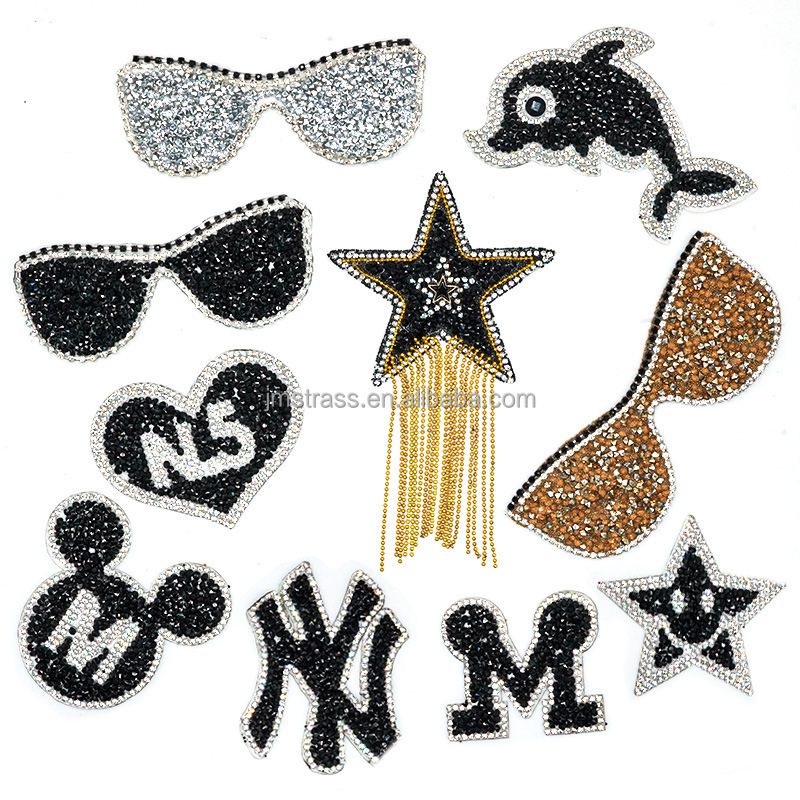 Hot Sale Mix Color Stick On Backing melt Glitter Star Crown Heart Animal Rhinestone Patches