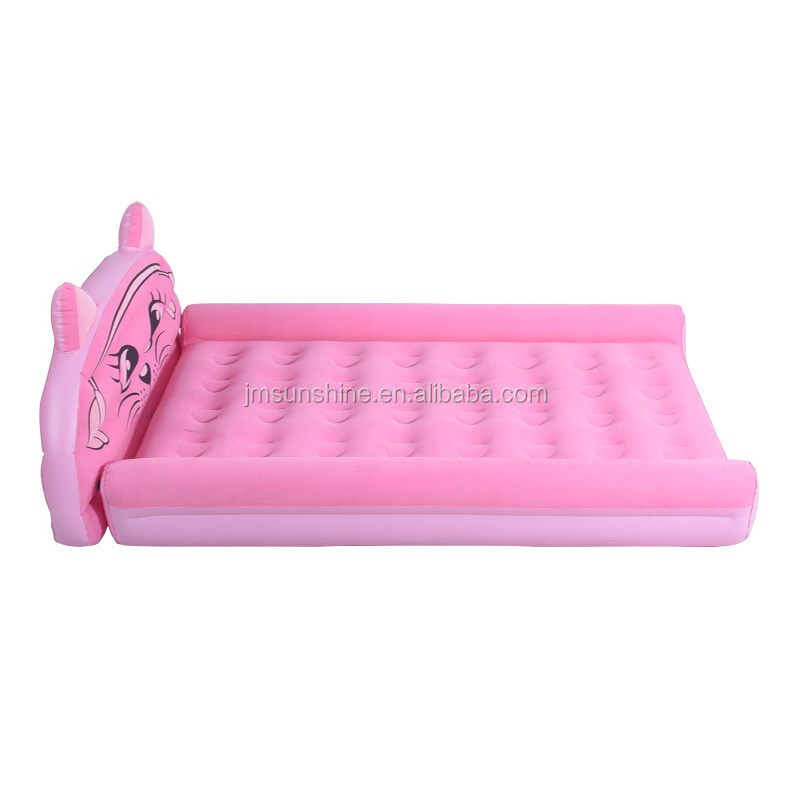 Modern Pink Flockintravel Inflatable Kids Bed Printing Twin Size Toddler Foldable Air Bed PVC Inflatable Bumper Cartoon Baby Bed