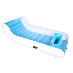 ISO9001 Manufacturer custom motorized pool lounger blue transparent PVC adult pool float inflatable lounge chair with cooler