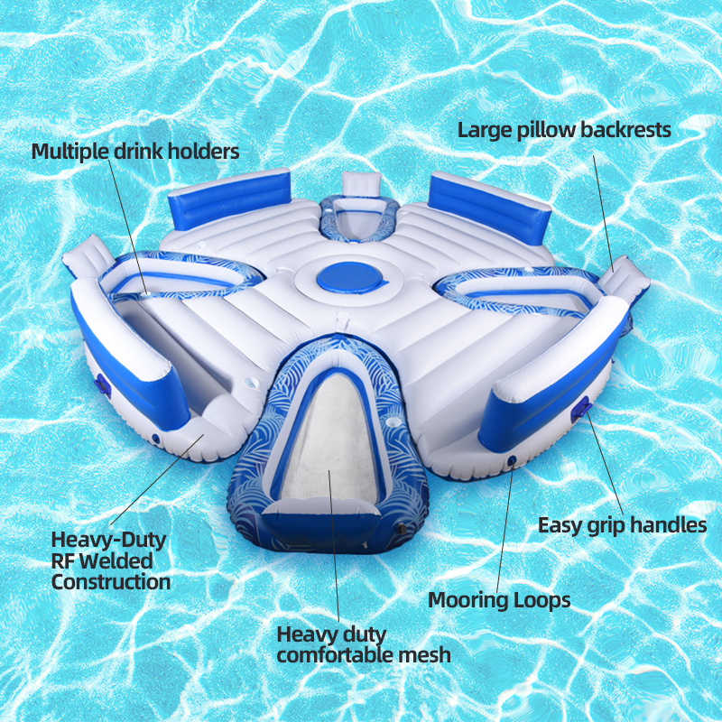 New 8 Person Inflatable Floating Island With Removable Lounge Chair Mesh Party Inflatable Island Raft Water Park Pool Float