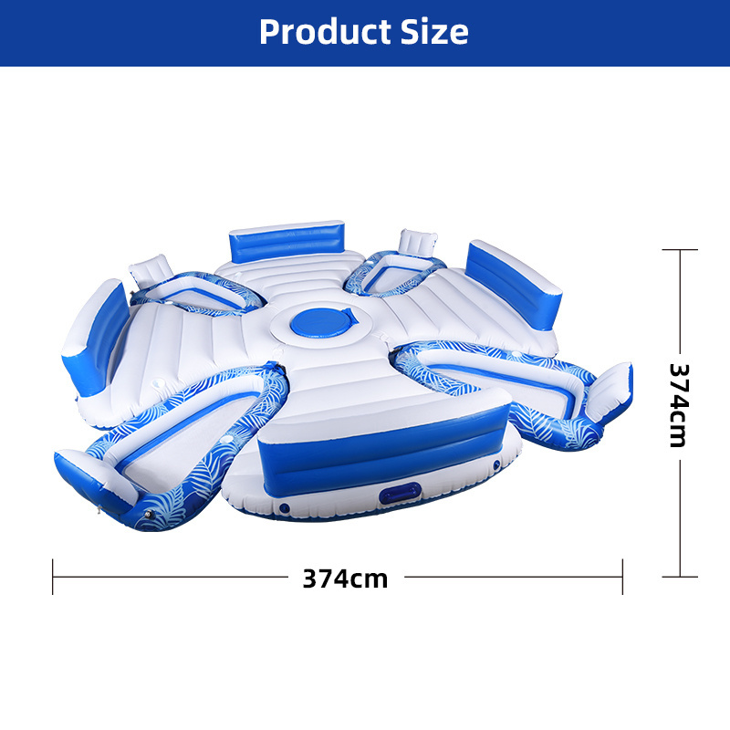 New 8 Person Inflatable Floating Island With Removable Lounge Chair Mesh Party Inflatable Island Raft Water Park Pool Float