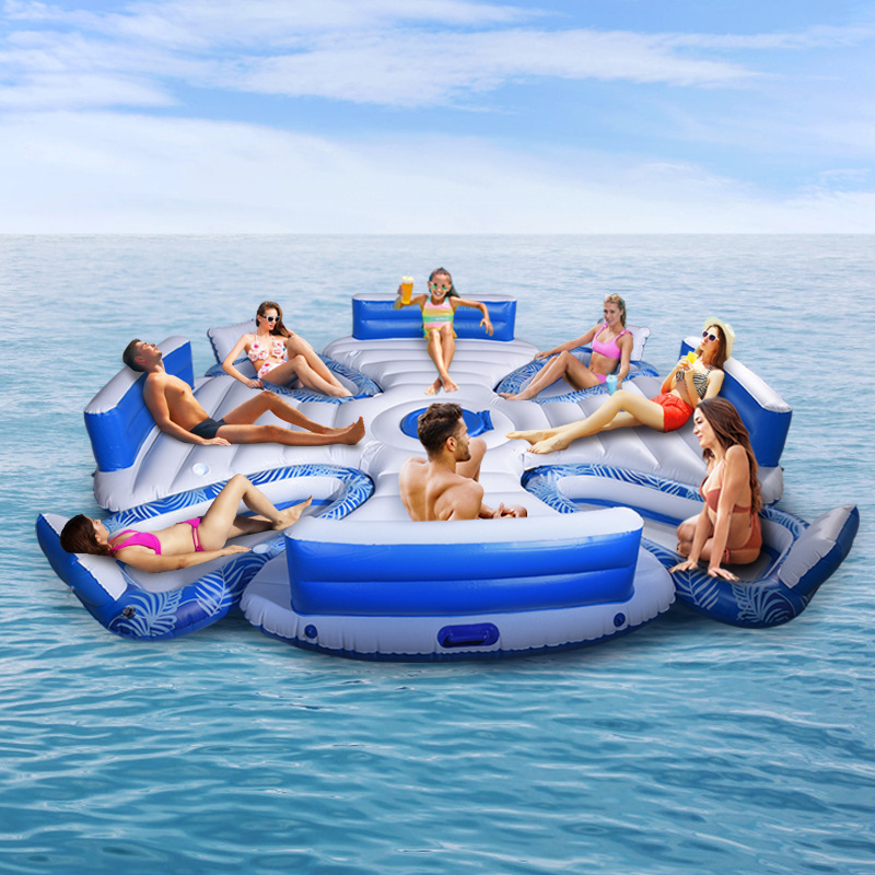 New 8 Person Inflatable Floating Island With Removable Lounge Chair Mesh Party Inflatable Island Raft Water Park Pool Float