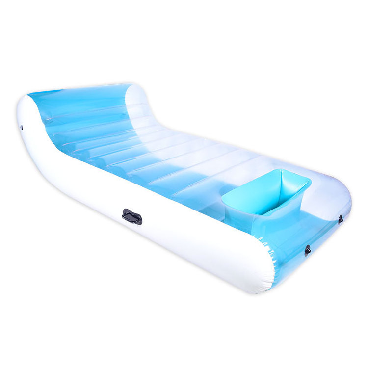 ISO9001 Manufacturer custom motorized pool lounger blue transparent PVC adult pool float inflatable lounge chair with cooler