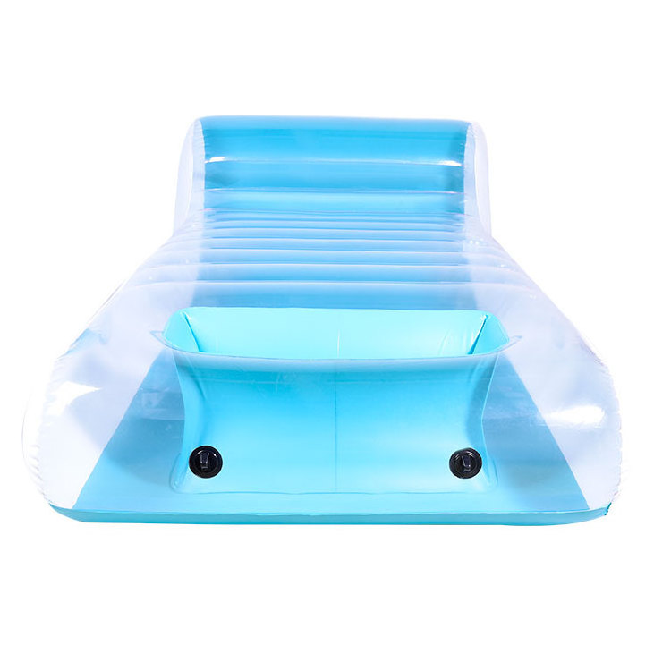 ISO9001 Manufacturer custom motorized pool lounger blue transparent PVC adult pool float inflatable lounge chair with cooler