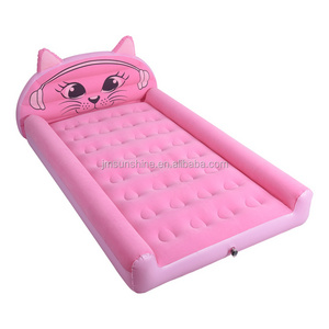 Modern Pink Flockintravel Inflatable Kids Bed Printing Twin Size Toddler Foldable Air Bed PVC Inflatable Bumper Cartoon Baby Bed