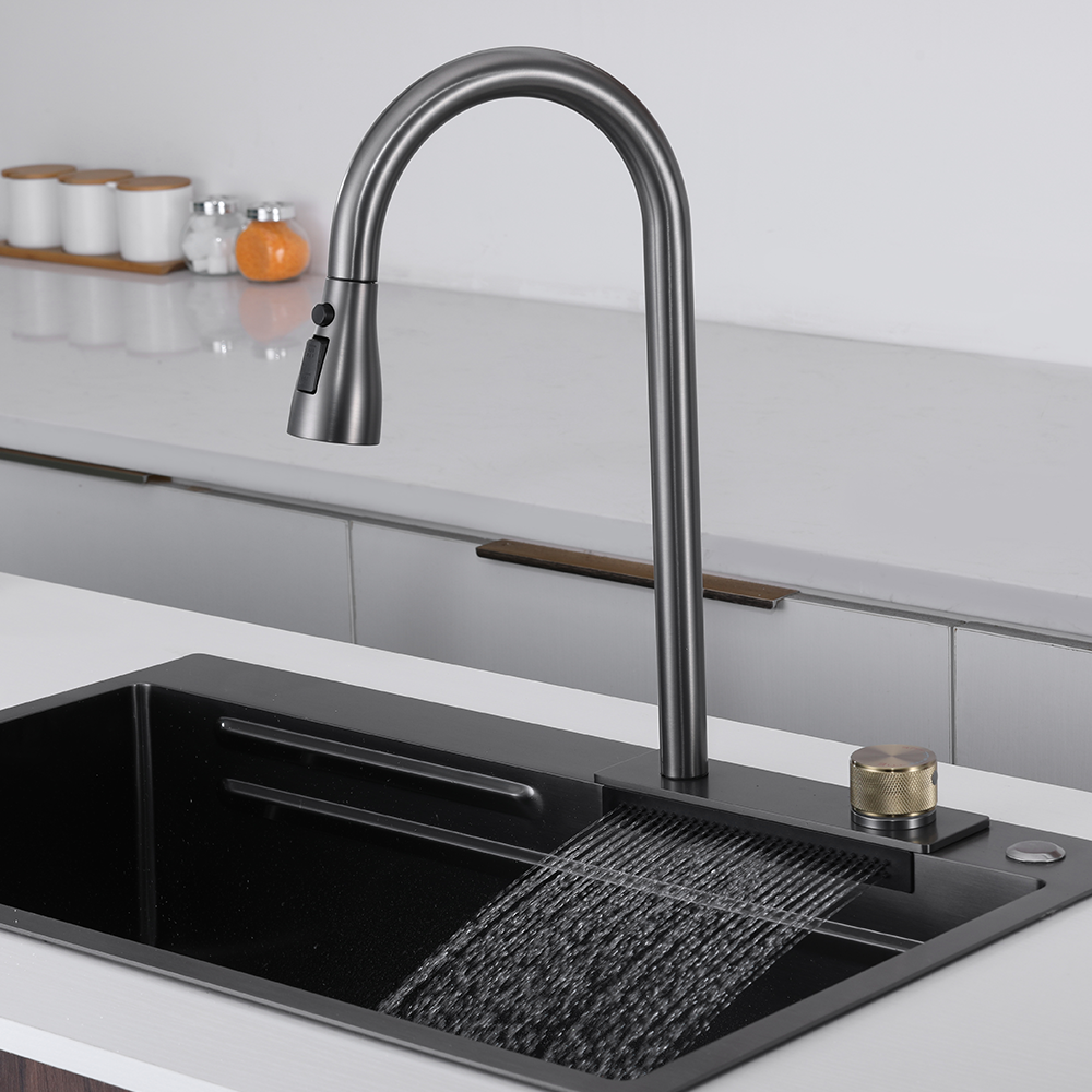 Ex-Factory Price 3 Way Hot And Cold Water Pull Down Kitchen Faucet Waterfall Sink Faucet For Home