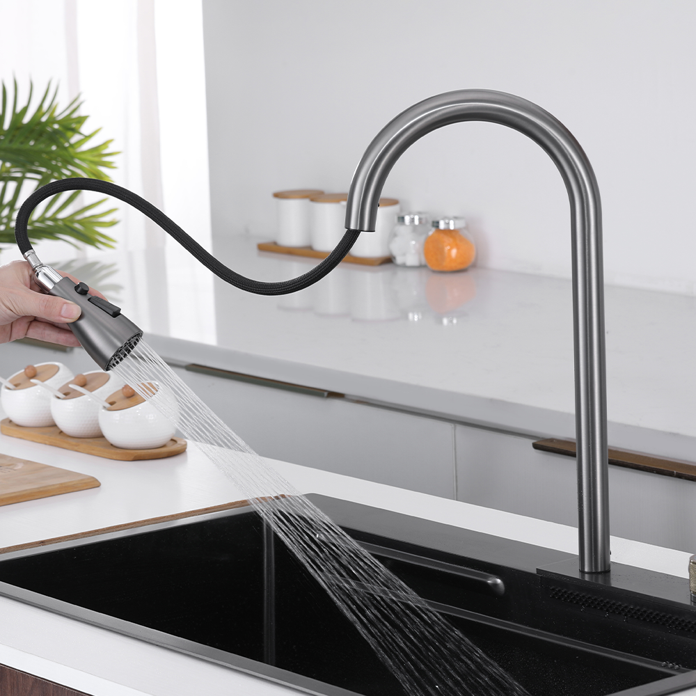 Ex-Factory Price 3 Way Hot And Cold Water Pull Down Kitchen Faucet Waterfall Sink Faucet For Home