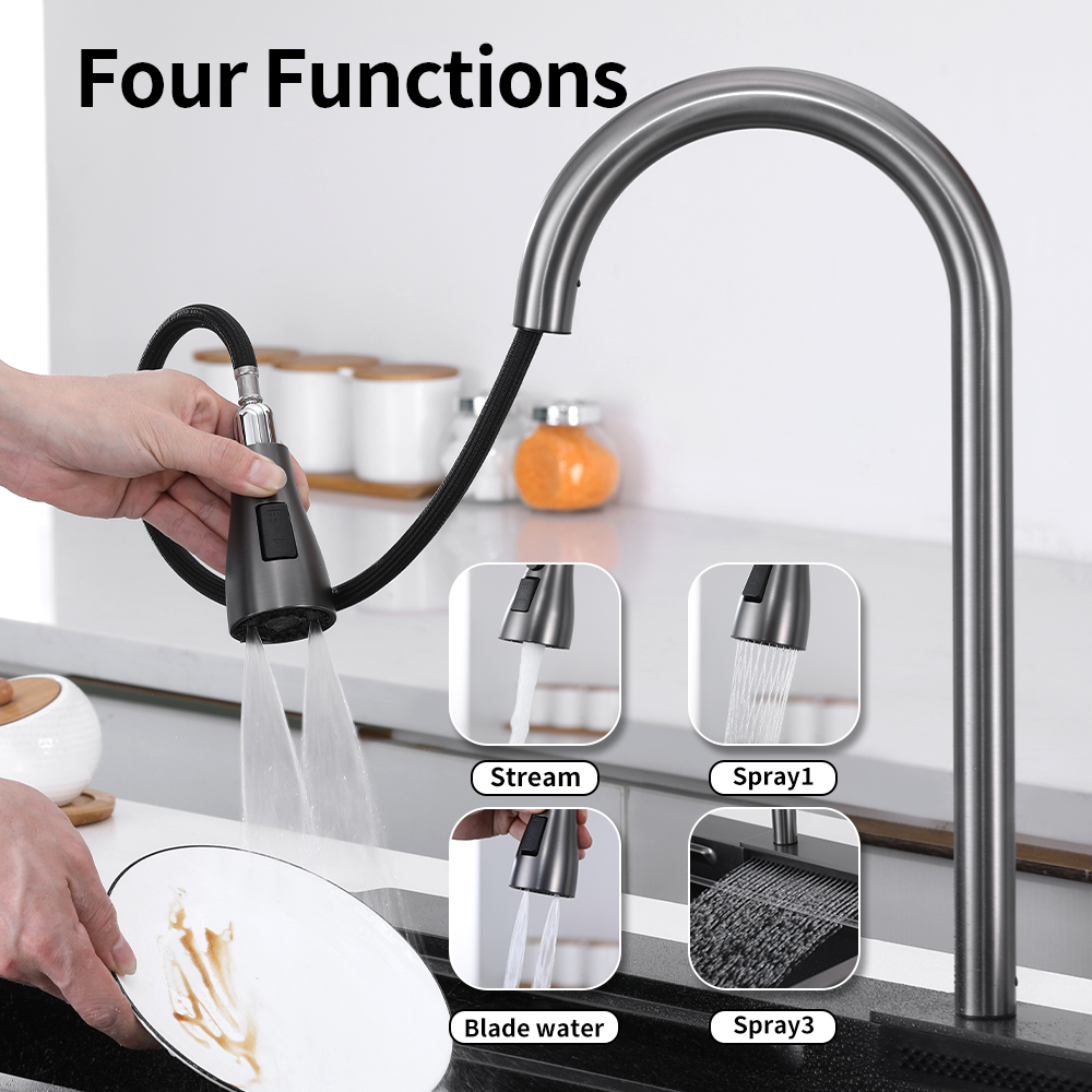 Ex-Factory Price 3 Way Hot And Cold Water Pull Down Kitchen Faucet Waterfall Sink Faucet For Home